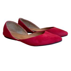 Ollio Faux Suede Women's Shoes Size 8.5 Slip On Pointed Toe Red Flats Coastal